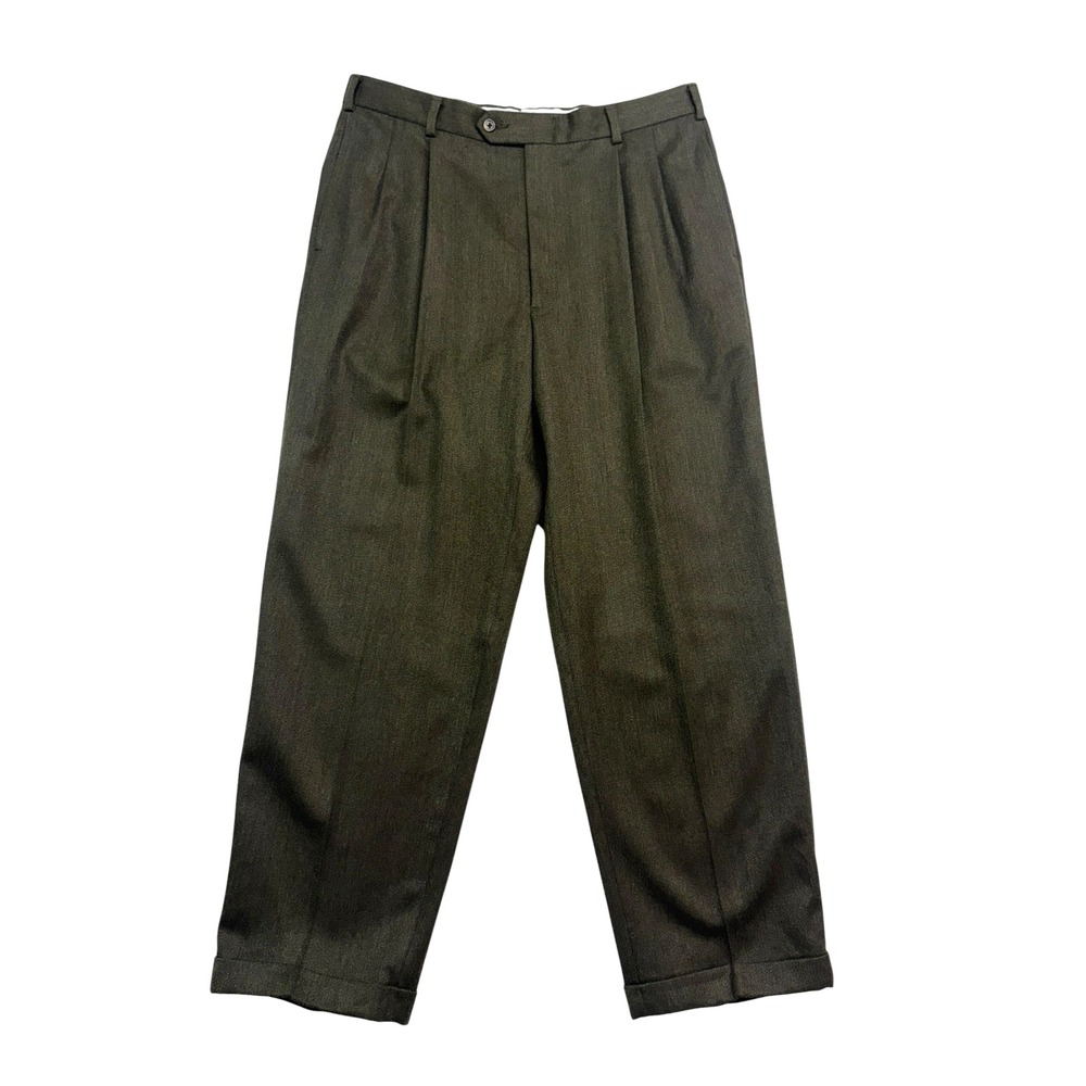 vtg 90s Tommy Hilfiger 34x30 Olive Green Gabardine Wool Pants Trousers Pleated